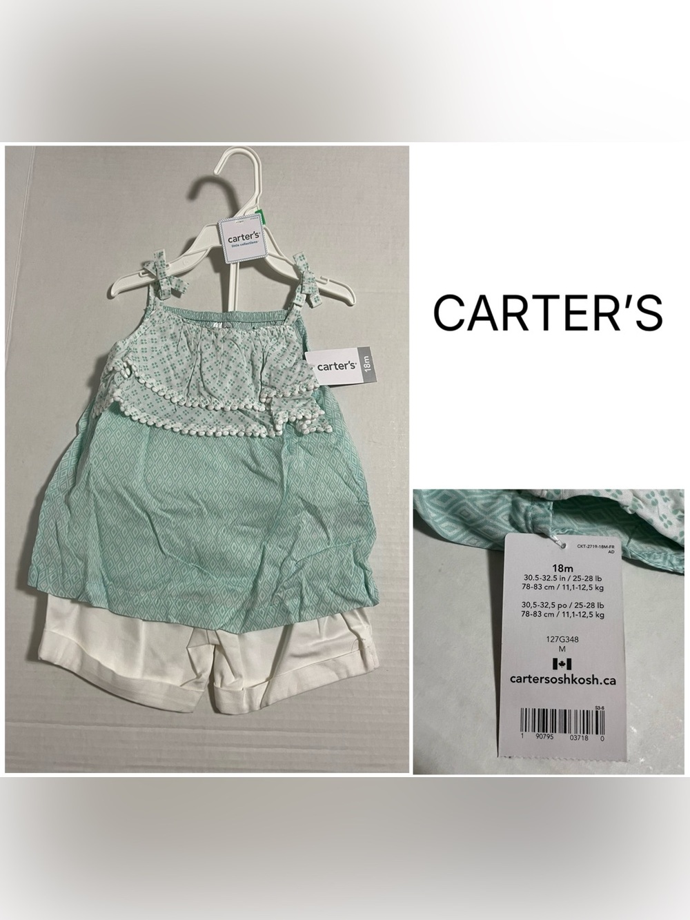 CARTER’S - 18M - NWT - INFANT GIRLS 2PC TEAL BLUE TUNIC TANK TOP AND SHORT SET